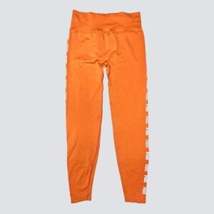 PINK Victoria's Secret Vibrant Orange Seamless Leggings & White Logo W/ Pocket